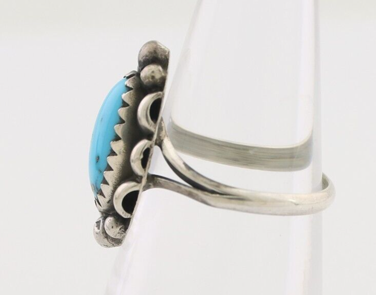 Navajo Ring 925 Silver Sleeping Beauty Turquoise Artist Signed SC C.80's