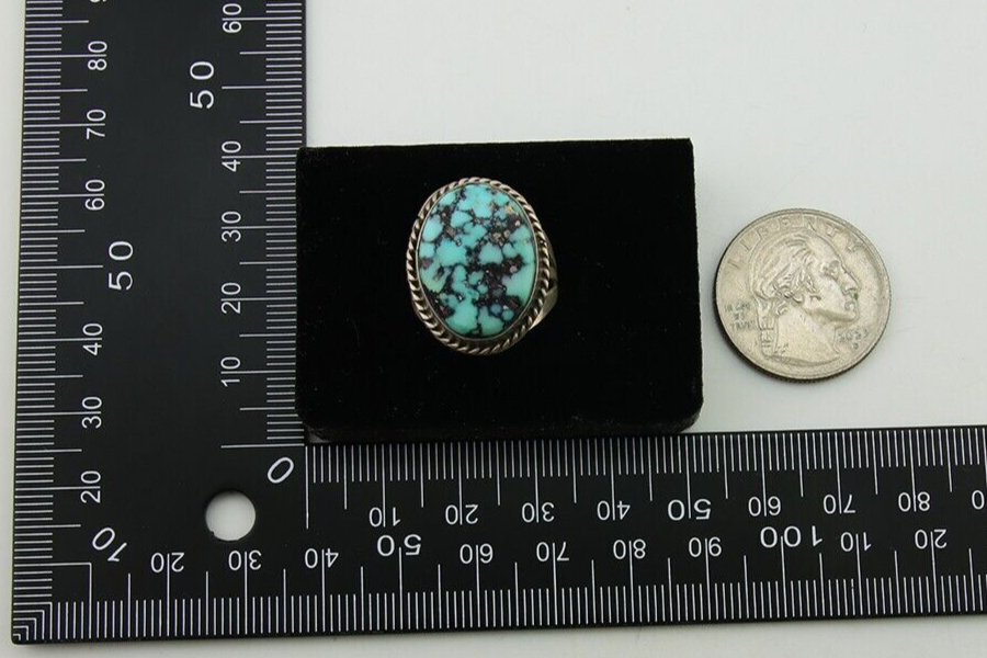 Navajo Ring 925 Sterling Silver Spiderweb Turquoise Native American Artist C.80s