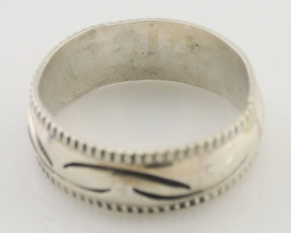 Navajo Hand Stamped Band 925 Silver 6.0 mm Native Artist Size 5.0 C.80's
