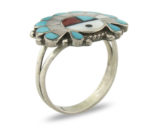 Vintage Zuni Ring 925 Sterling Silver Natural Gemstone Size 8.25