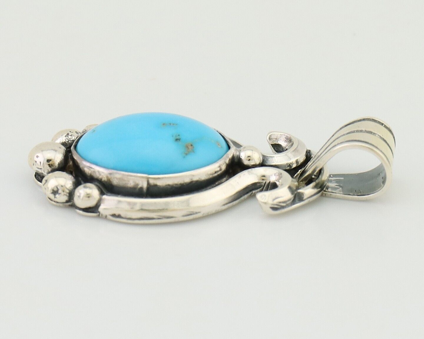 Navajo Pendant 925 Silver Natural Turquoise Artist Signed RB C.80's