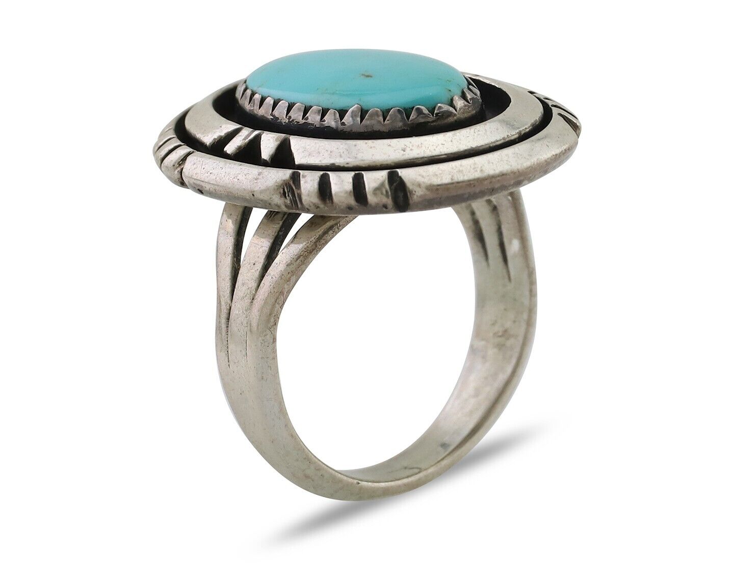 Navajo Ring 925 Silver Turquoise Signed William Denetdale Size 6.25 C.80's