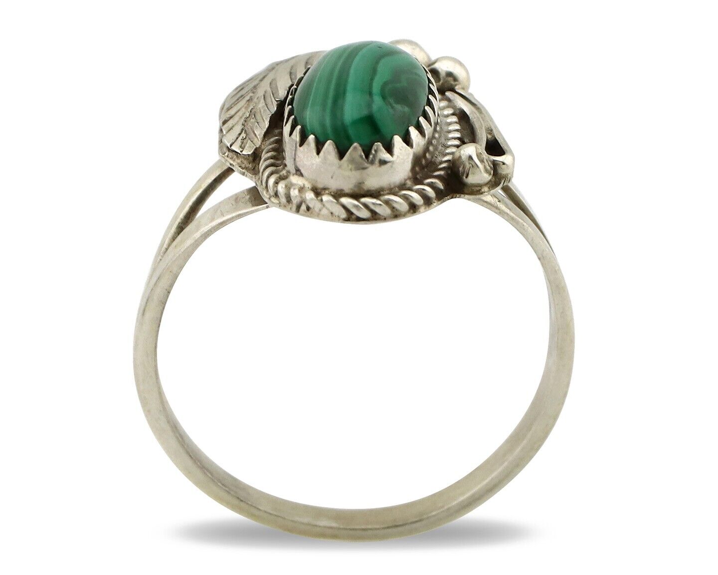 Navajo Ring 925 Silver Natural Mined Malachite Artist Signed Justin Morris C.80s