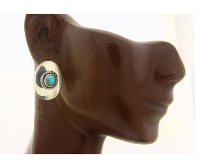 Navajo Earrings 925 Silver Handmade Natural Turquoise Signed Wilson Padila C80s