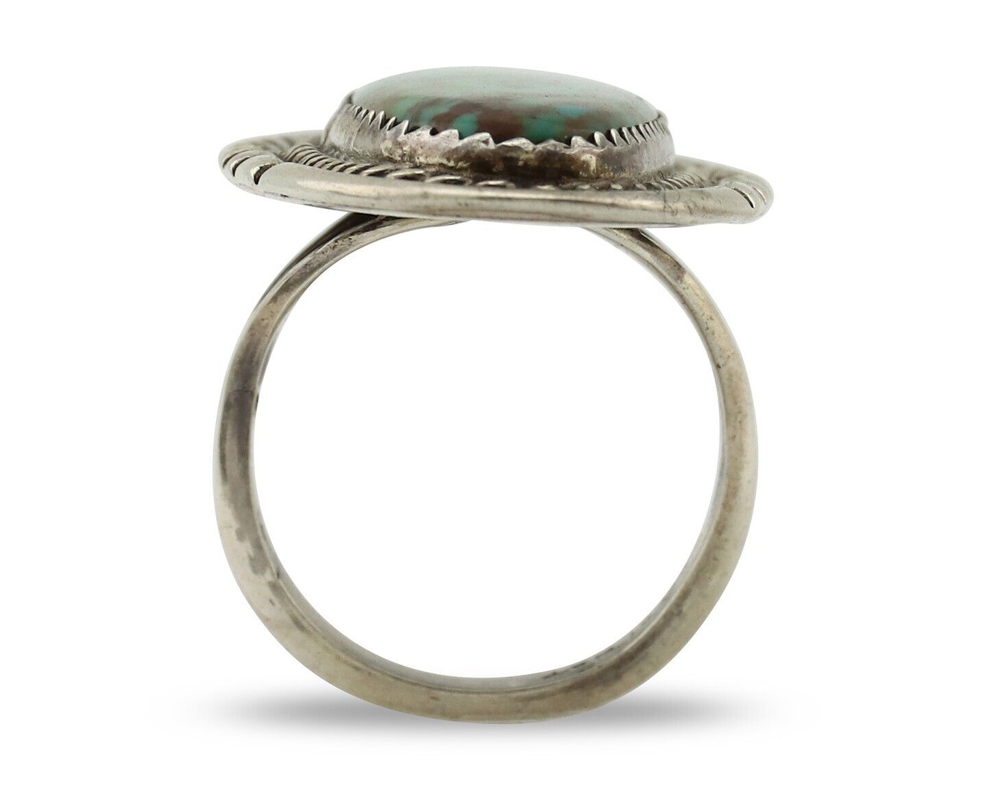 Navajo Ring 925 Silver Natural Turquoise Native Artist Signed TALHAT C.80's