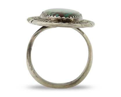 Navajo Ring 925 Silver Natural Turquoise Native Artist Signed TALHAT C.80's