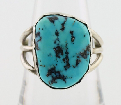 Navajo Ring 925 Silver Natural Blue Turquoise Signed Tony Guerro C.80's