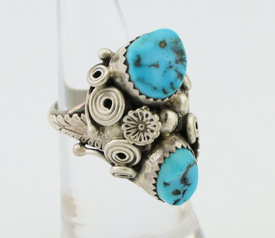 Navajo Handmade Ring 925 Silver Sleeping B Turquoise Artist Signed IHMJ C.80's