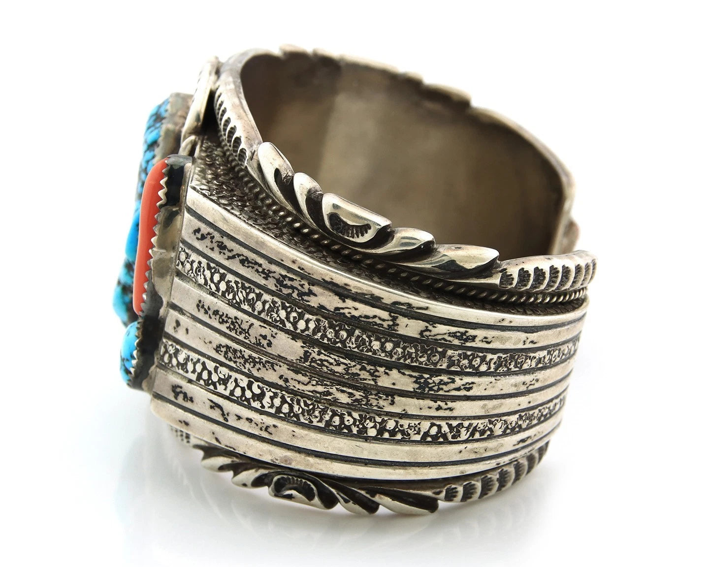 Navajo Cuff Bracelet Sterling Silver Natural Gemstone Vintage Signed ST