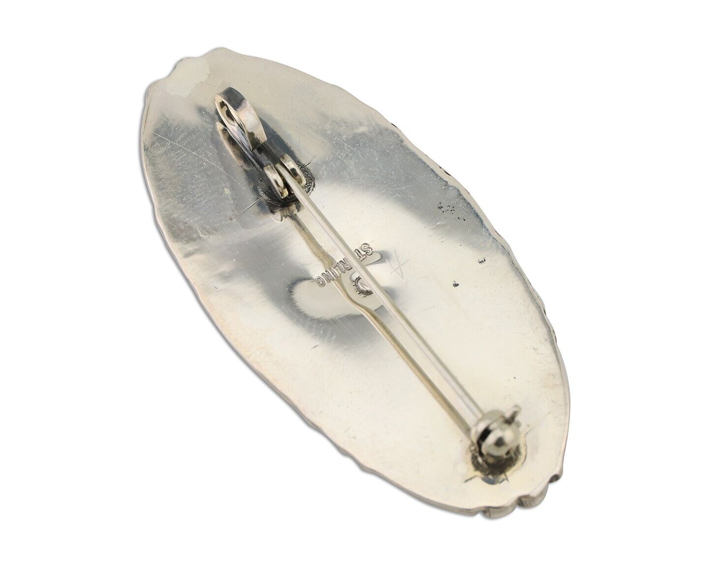 Navajo Pin Pendant 925 Silver Turquoise Hand Stamped Artist Signed D C.80's