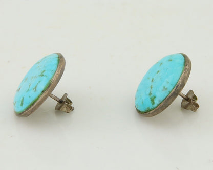Navajo Shield Natural Turquoise Earrings 925 Silver Native American Artist C.80s