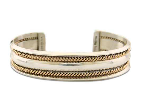 Navajo Bracelet 925 Silver & 12k Yellow Gold Filled Signed TAHE C.80's