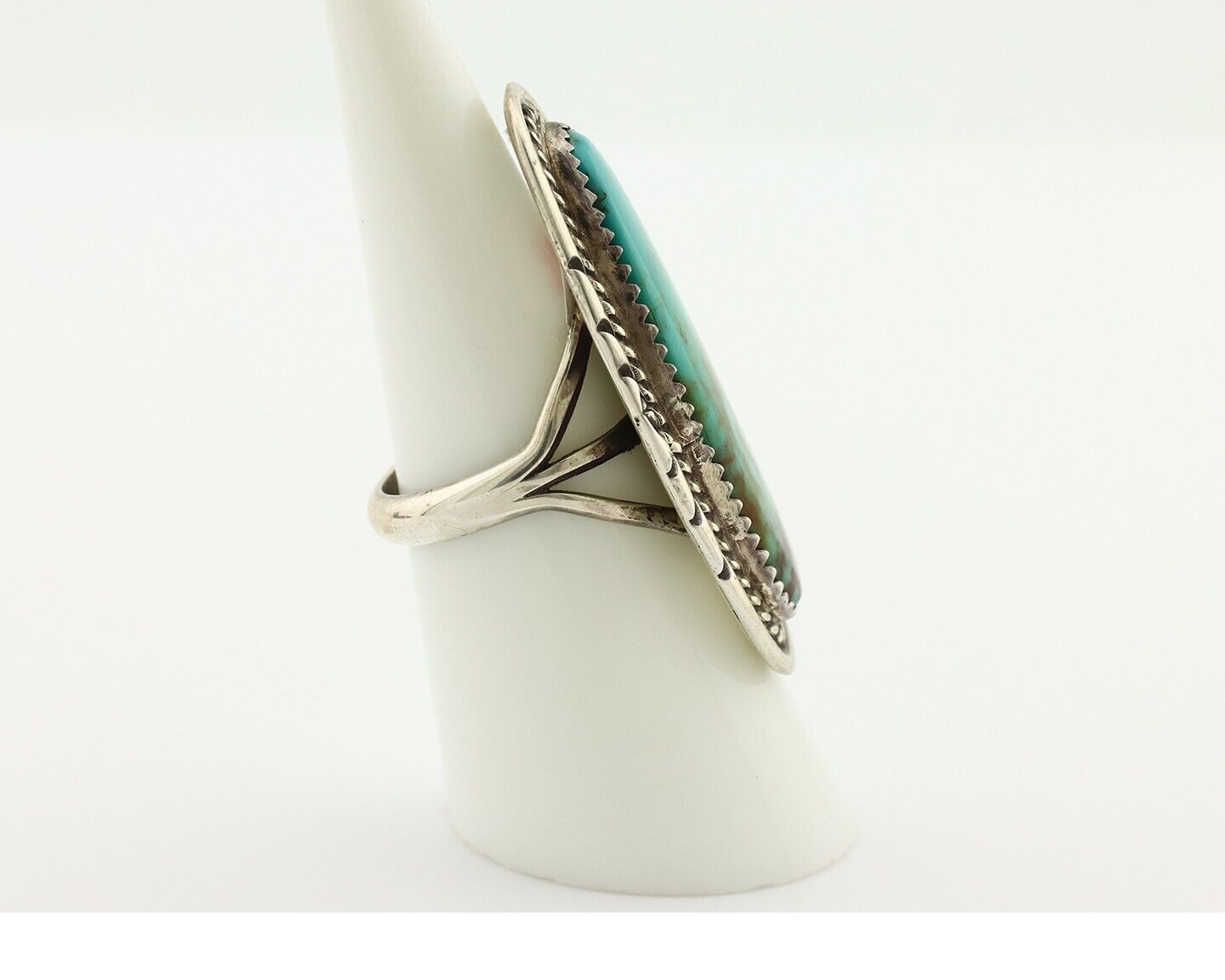 Navajo Ring 925 Silver Natural Turquoise Native Artist Signed TALHAT C.80's