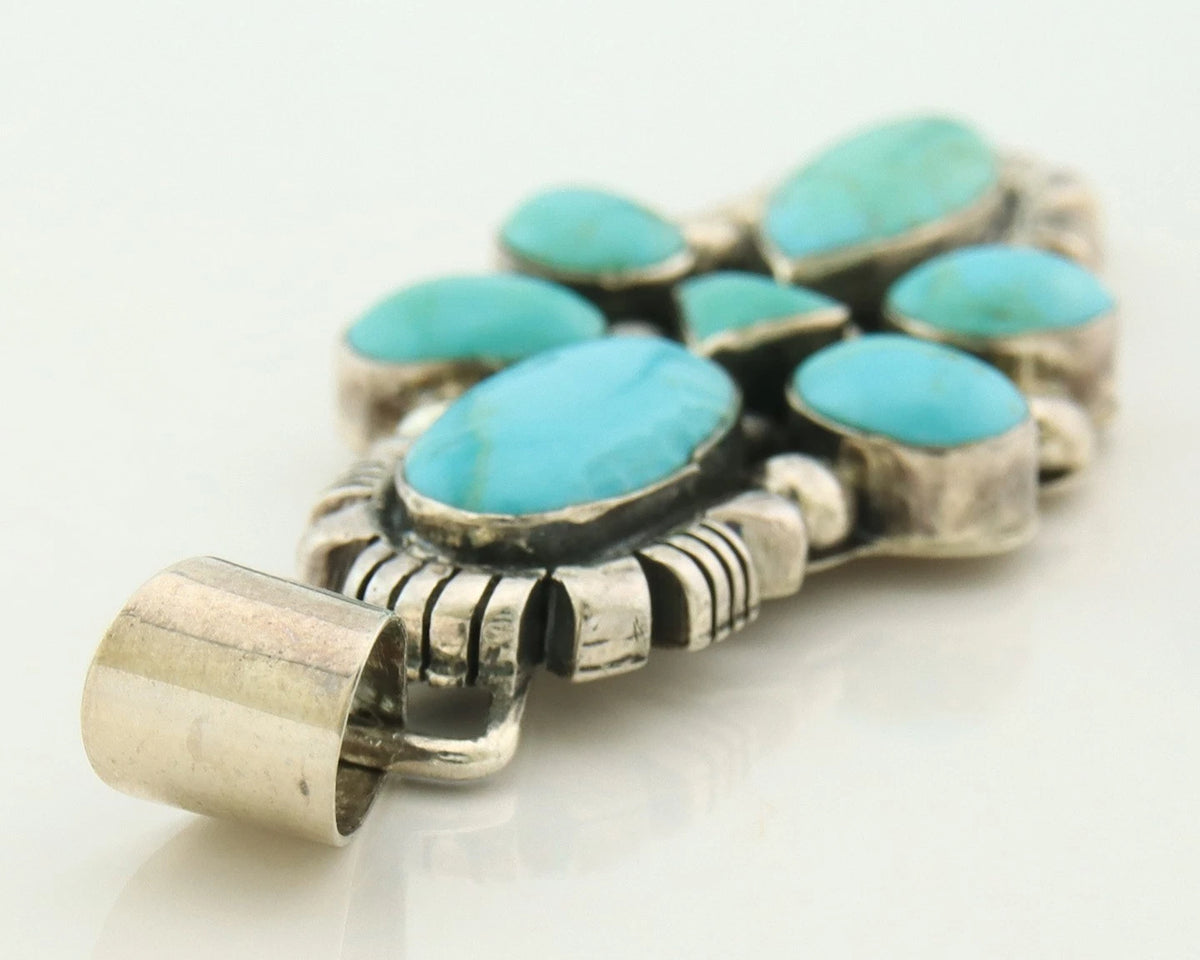 Navajo Pendant 925 Sterling Silver Natural Turquoise Vintage Artist Signed JY
