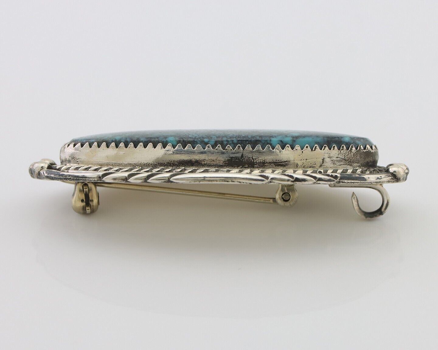 Navajo Pin Pendant 925 Silver Natural Spiderweb Turquoise Signed D C.80's