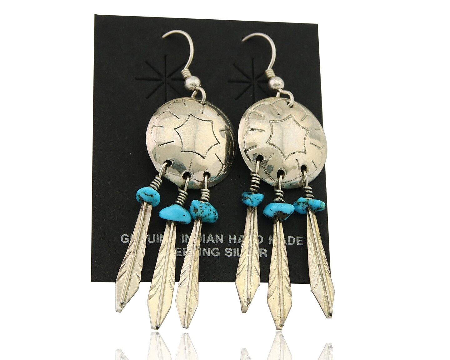 Navajo Earrings 925 Silver Dream Catcher Natural Turquoise Native Artist C.80's