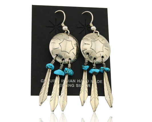 Navajo Earrings 925 Silver Dream Catcher Natural Turquoise Native Artist C.80's