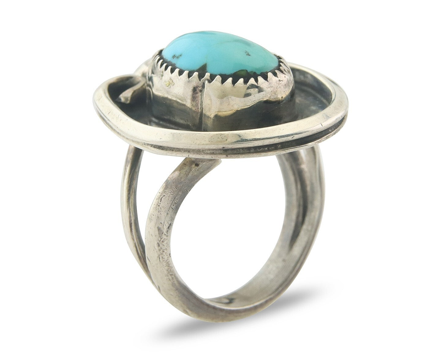 Vintage Ring 925 Sterling Authentic Turquoise Artist Signed O Size 7.0