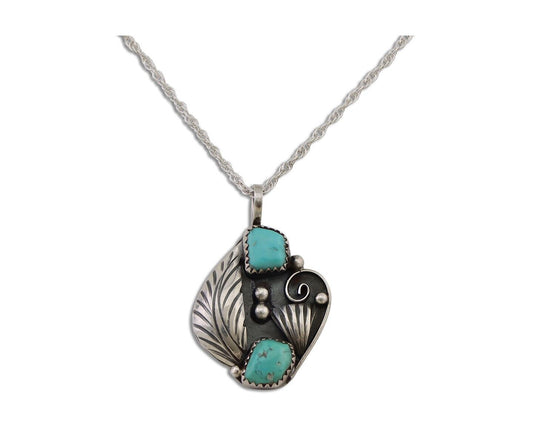 Navajo Turquoise Handmade Necklace 925 Silver Artist Signed PM C.80s