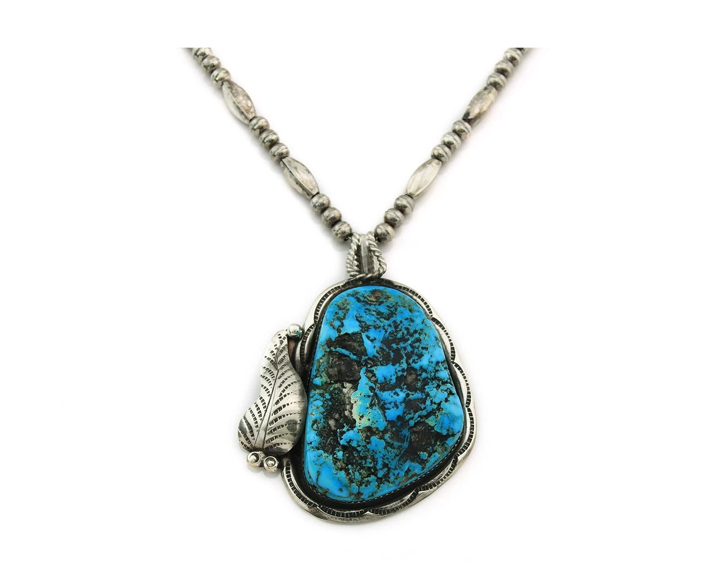 Navajo Bead Necklace 925 Sterling Silver Nugget Turquoise Signed Wes Craig C.80s
