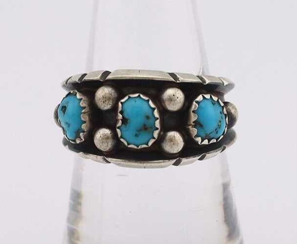 Navajo Ring 925 Silver Natural Blue Turquoise Native American Artist C.80's