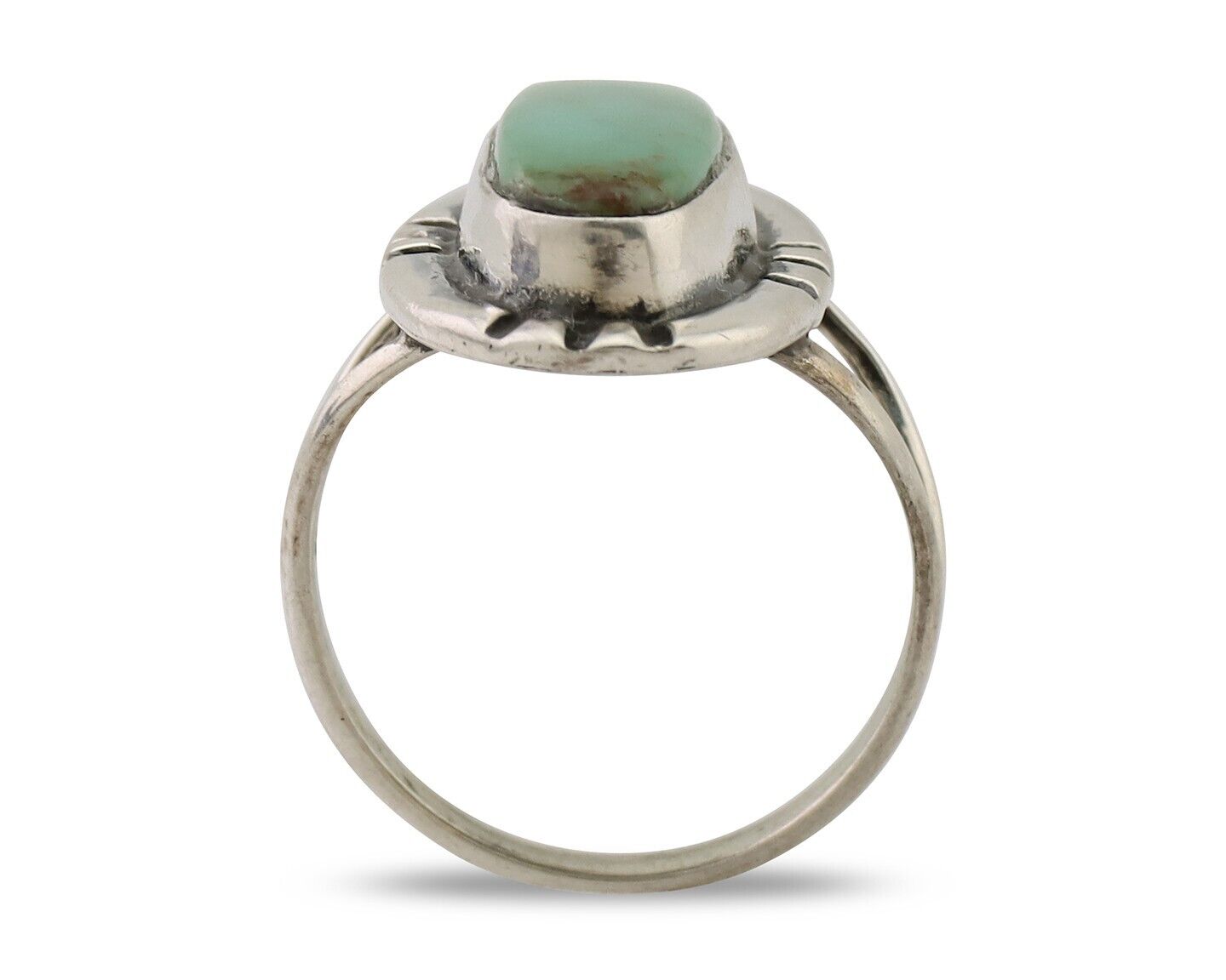 Navajo Handmade Ring 925 Silver Green Turquoise Artist Signed Kachina C.80's