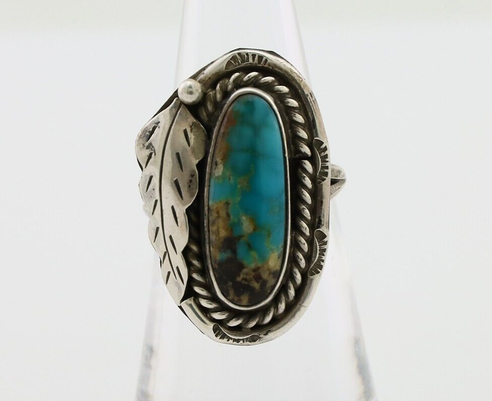Navajo Handmade Ring 925 Silver Natural Turquoise Signed Jason Livingston C.80's