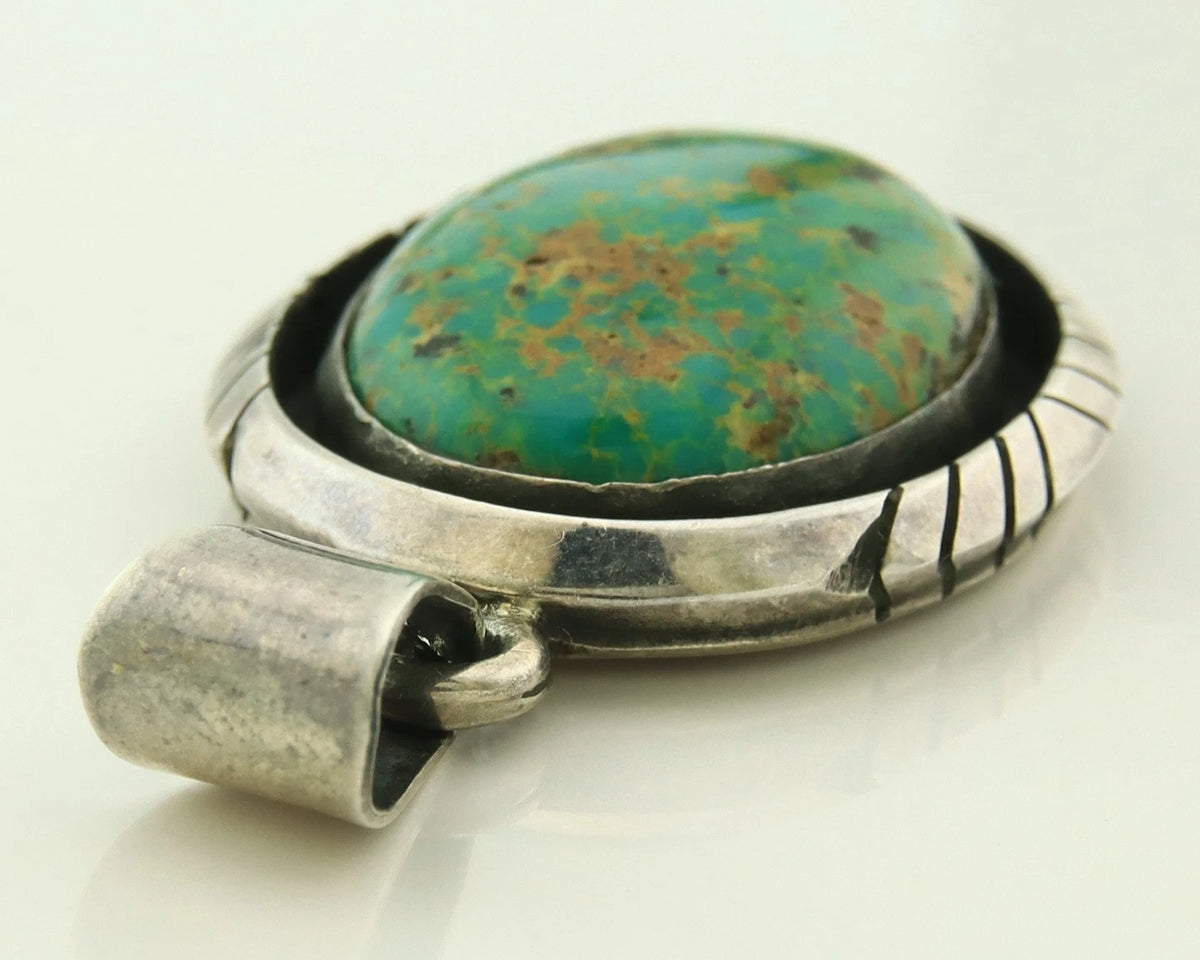 Navajo Pendant 925 Sterling Silver Natural Turquoise Vintage Signed Sun Rise