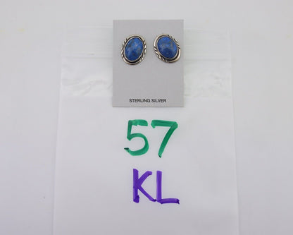 Navajo Paw Earrings 925 Silver Blue Denim Lapis Native American Artist C.80's