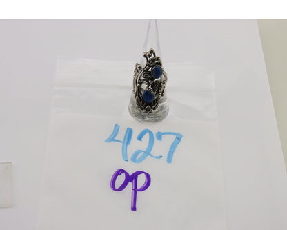 Navajo Ring 925 Silver Natural Denim Lapis Artist Signed Prairie Fire C.80's