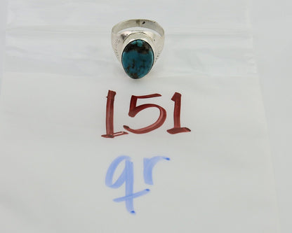 Navajo Hand Stamped Ring 925 Silver Arizona Turquoise Artist C.80's