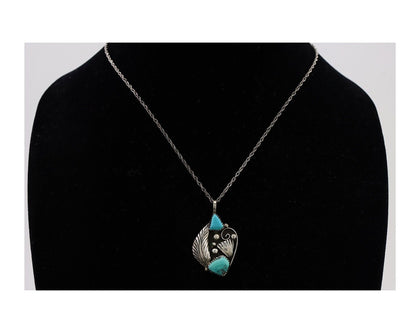 Navajo Turquoise Handmade Necklace 925 Silver Artist Signed PM C.80s