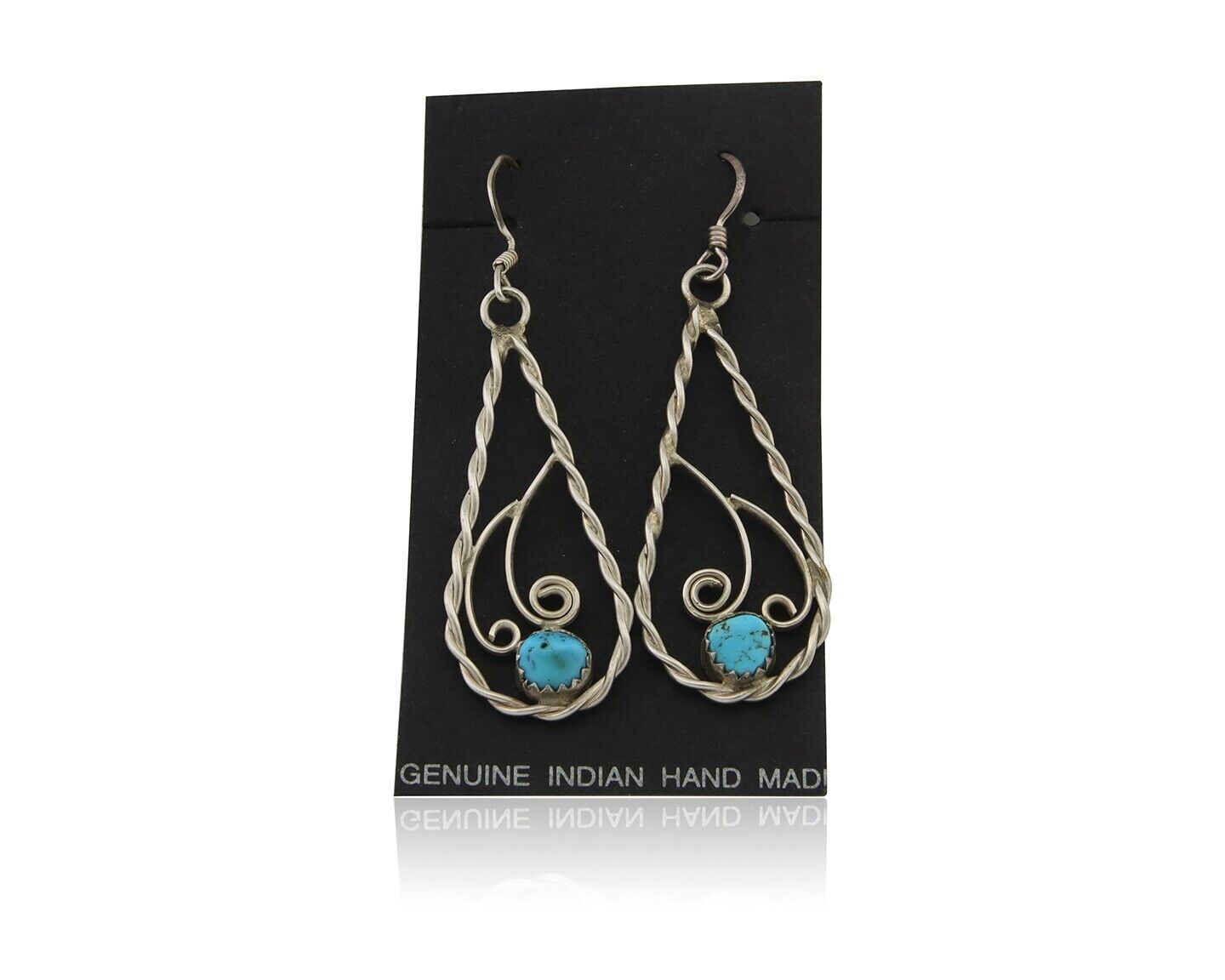 Navajo Dangle Earrings 925 Silver Natural Turquoise Artist Signed JB C.80's
