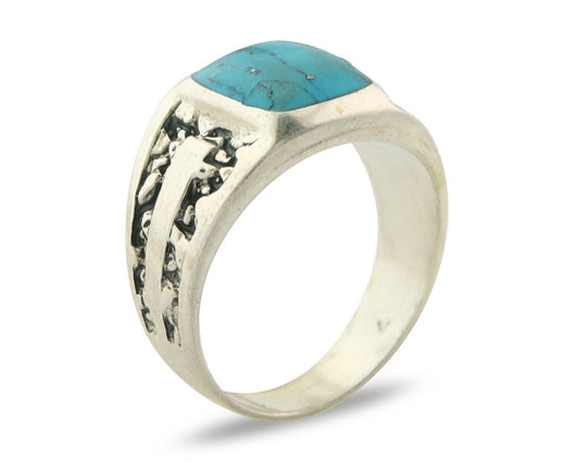 Men Vintage Nugget Ring 925 Sterling Turquoise Artist Signed SC Size 11.25