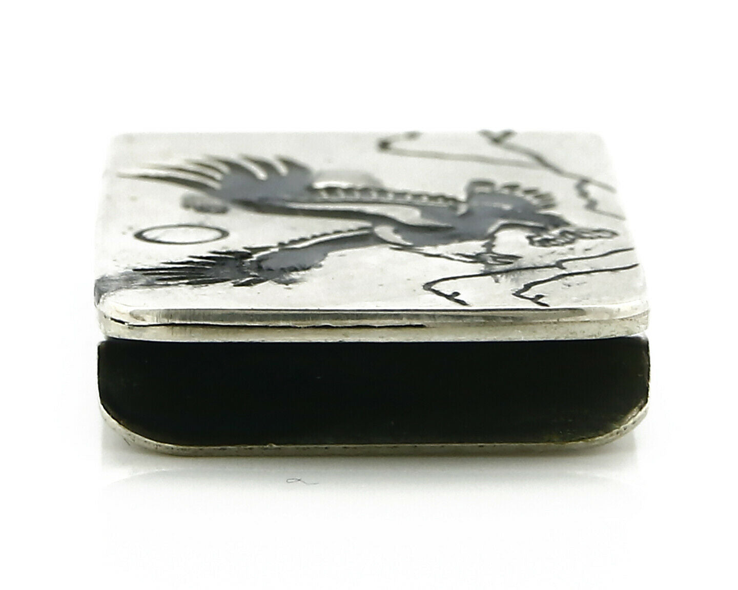 Navajo Money Clip .925 Silver & Nickle Hand Stamped Artist Native C.80's-90's