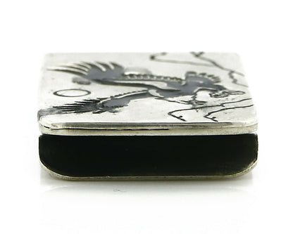 Navajo Money Clip .925 Silver & Nickle Hand Stamped Artist Native C.80's-90's