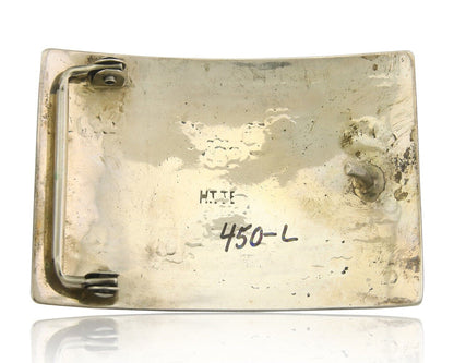 Navajo Belt Buckle 925 Sterling Silver Signed HIJE 2x3 in C.80's