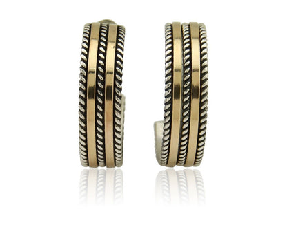 Navajo Earrings 925 Silver & Gold Handmade Artist Signed Tom Hawk C.80's