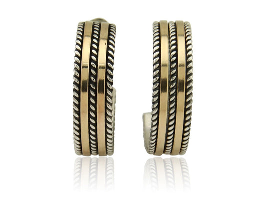 Navajo Earrings 925 Silver & Gold Handmade Artist Signed Tom Hawk C.80's