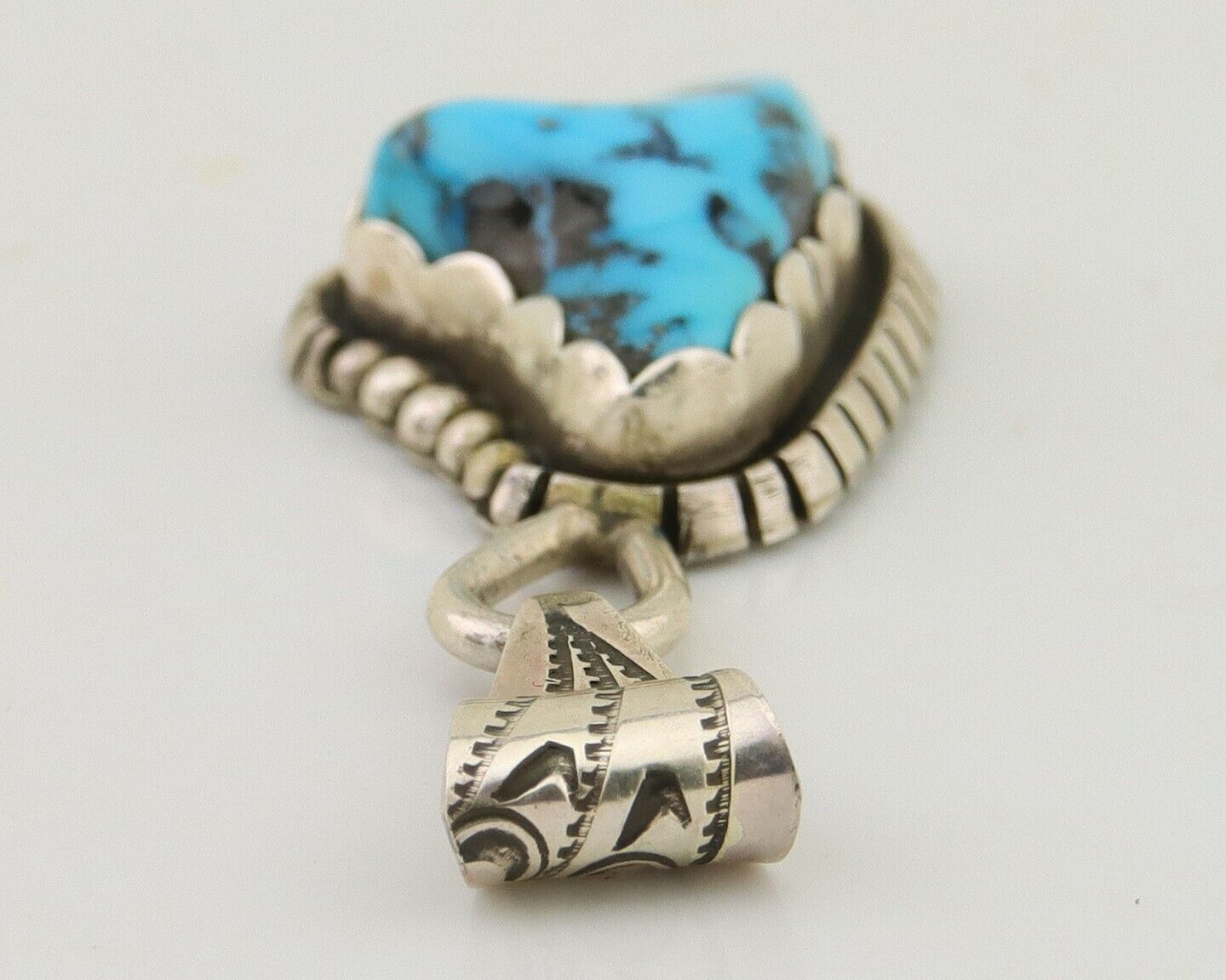 Navajo Sleeping Beauty Turquoise Pendant 925 Silver Signed Tony Guerro C.80's