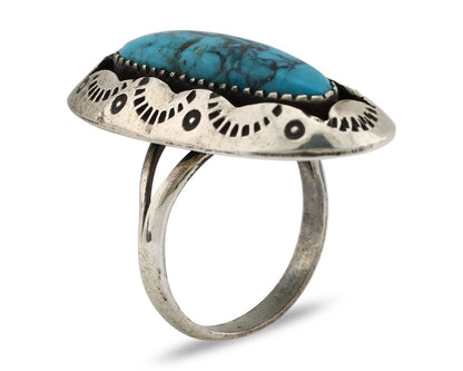 Navajo Ring 925 Silver Blue Spiderweb Turquoise Native American Artist C.80's