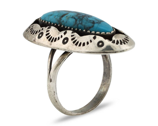 Navajo Ring 925 Silver Blue Spiderweb Turquoise Native American Artist C.80's
