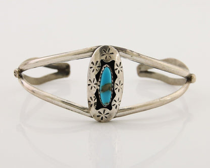 Navajo Hand Stamped Cuff Bracelet Malachite 925 Silver Artist Signed IJC C.80's