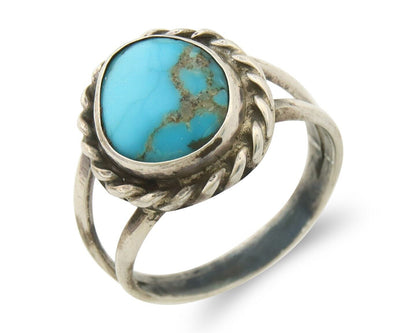Navajo Ring 925 Sterling Natural Mined Arizona Turquoise C.80's Size 6.0