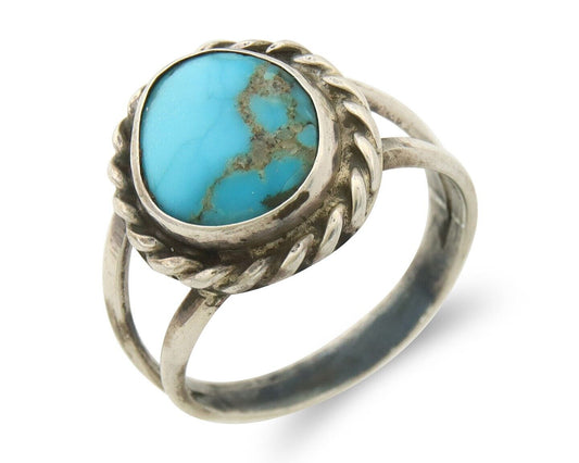 Navajo Ring 925 Sterling Natural Mined Arizona Turquoise C.80's Size 6.0