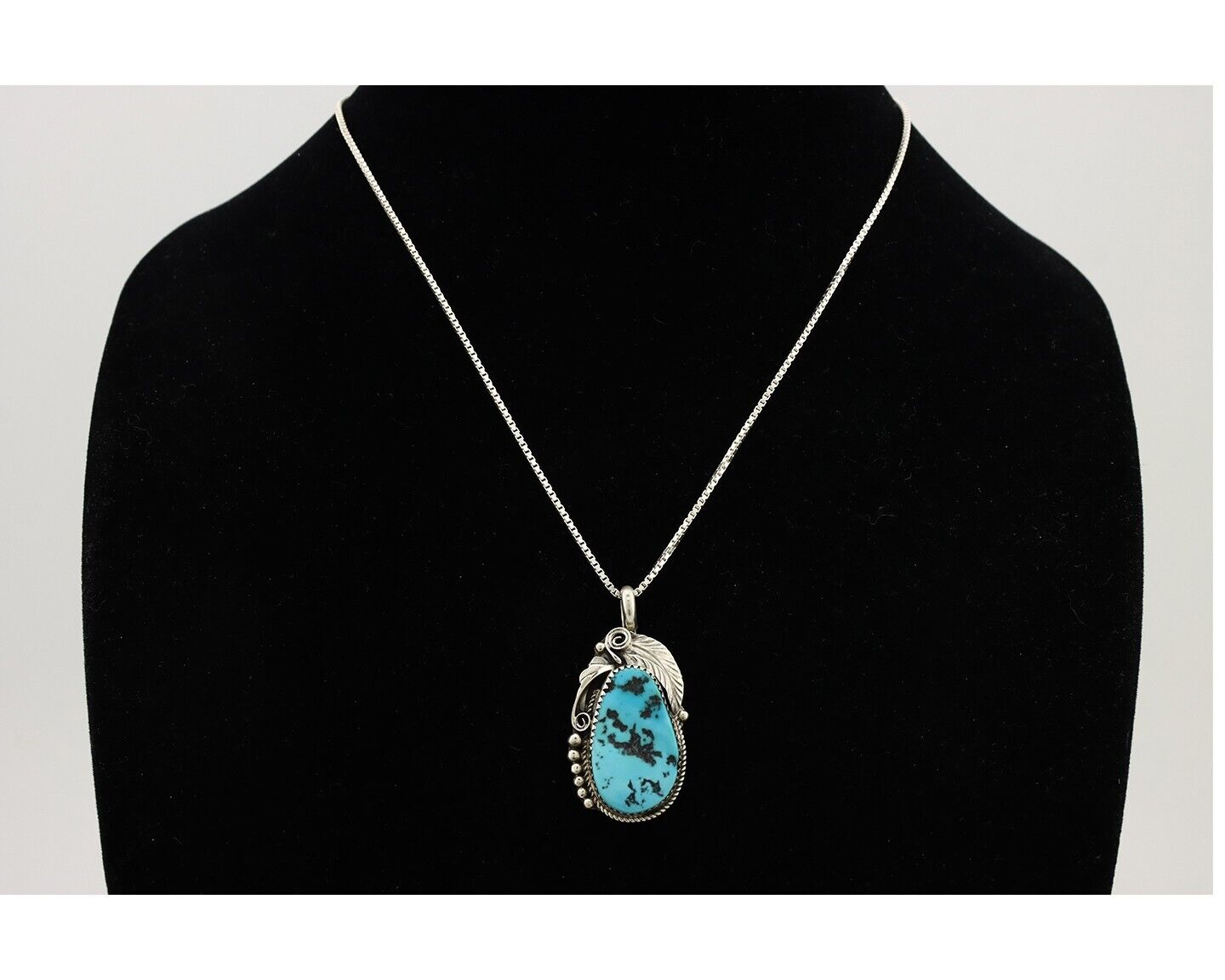 Navajo Necklace Pendant 925 Silver Blue Turquoise Signed Justin Morris C.80's