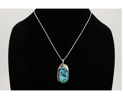 Navajo Necklace Pendant 925 Silver Blue Turquoise Signed Justin Morris C.80's
