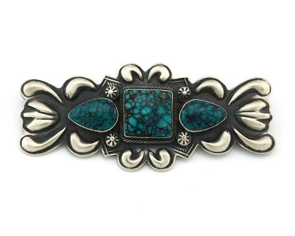 Navajo Handmade Pin Sterling Silver Turquoise Vintage Artist Signed PJ Begay