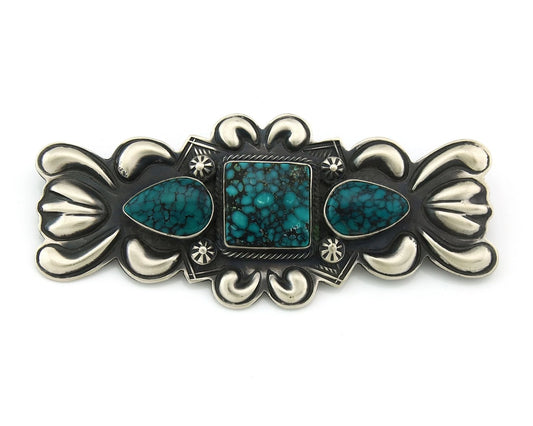 Navajo Handmade Pin Sterling Silver Turquoise Vintage Artist Signed PJ Begay