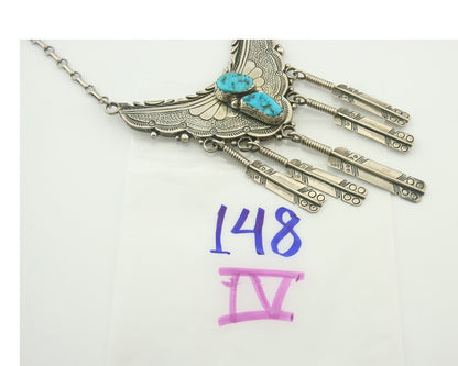 Vintage Navajo Bead Necklace 925 Silver Turquoise Hand Stamped Signed IHMJ